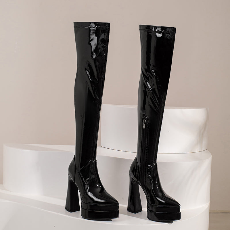 Fenix Black Patent Leather Thigh High Boots