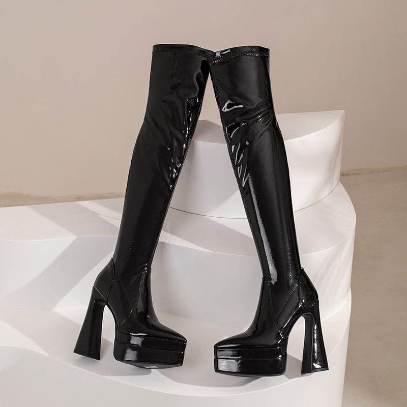 Fenix Black Patent Leather Thigh High Boots