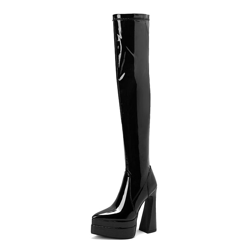 Bottes cuissardes Fenix ​​en cuir verni noir