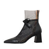 Dianna Chunky Heel Mesh Ankle Boots with Bow