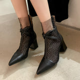 Dianna Chunky Heel Mesh Ankle Boots with Bow
