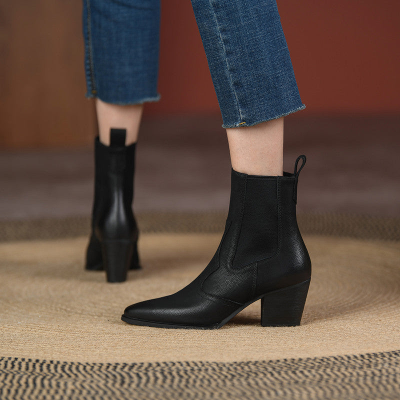 Carly Handmade Pointy Toe Heeled Ankle Boots