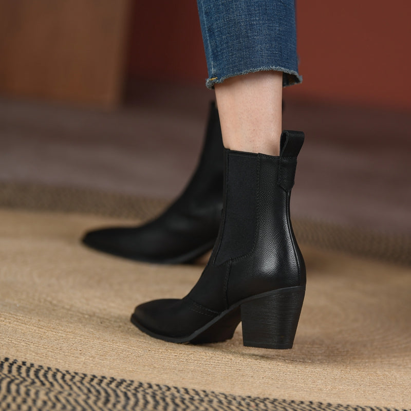 Carly Handmade Pointy Toe Heeled Ankle Boots