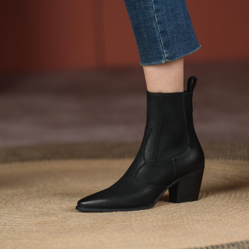 Carly Handmade Pointy Toe Heeled Ankle Boots