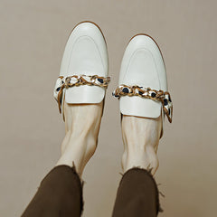 Emi White Flat Loafer Mules