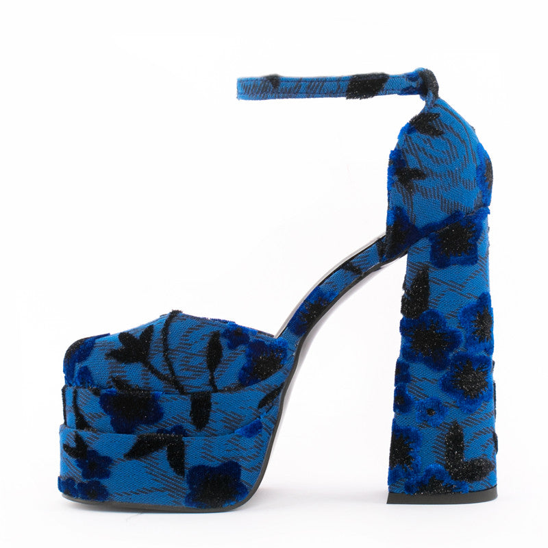 Foster Velvet Blue Platform Heels