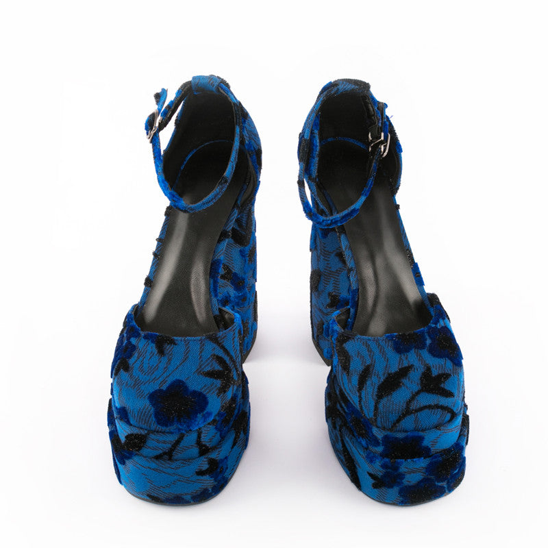 Foster Velvet Blue Platform Heels