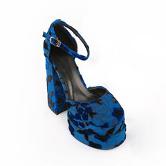 Foster Velvet Blue Platform Heels