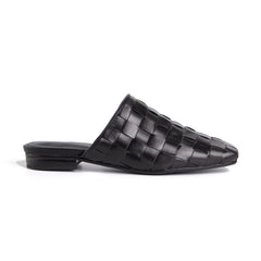 Eve Woven Leather Mules in Black