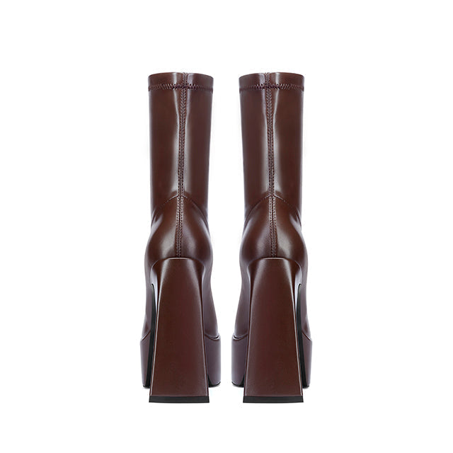 Eleni Square Toe Brown Platform Boots