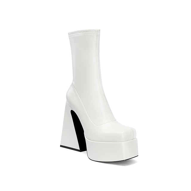 Eleni Square Toe Platform Sock Boots White