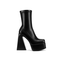 Eleni Square Toe Black Platform Sock Boots