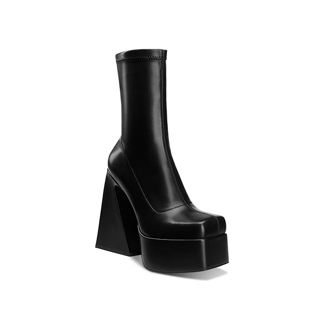 Eleni Square Toe Black Platform Sock Boots