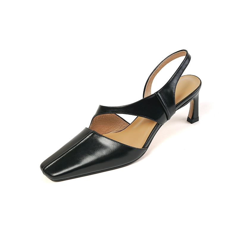 Grace Slingback Black Square Toe Heels