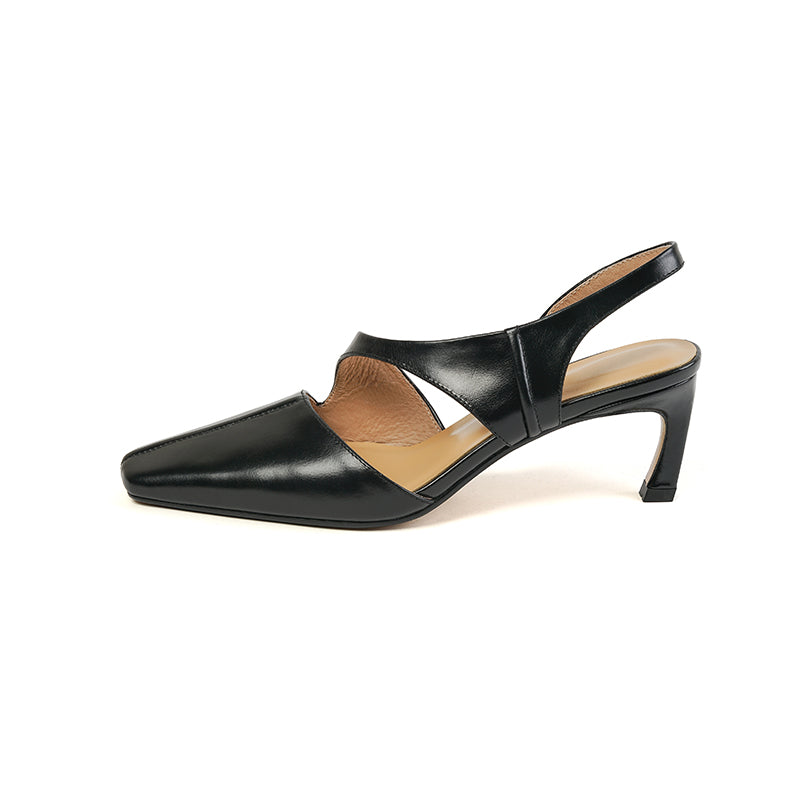 Grace Slingback Black Square Toe Heels