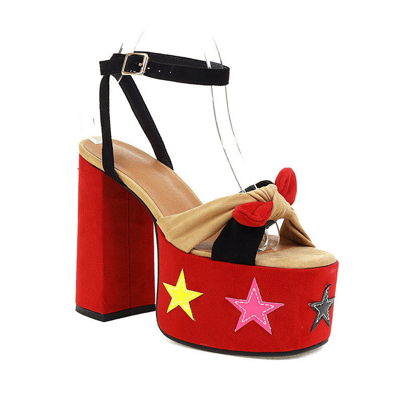 Ellie Platform Red Star Chunky Heel Ankle Strap Sandals