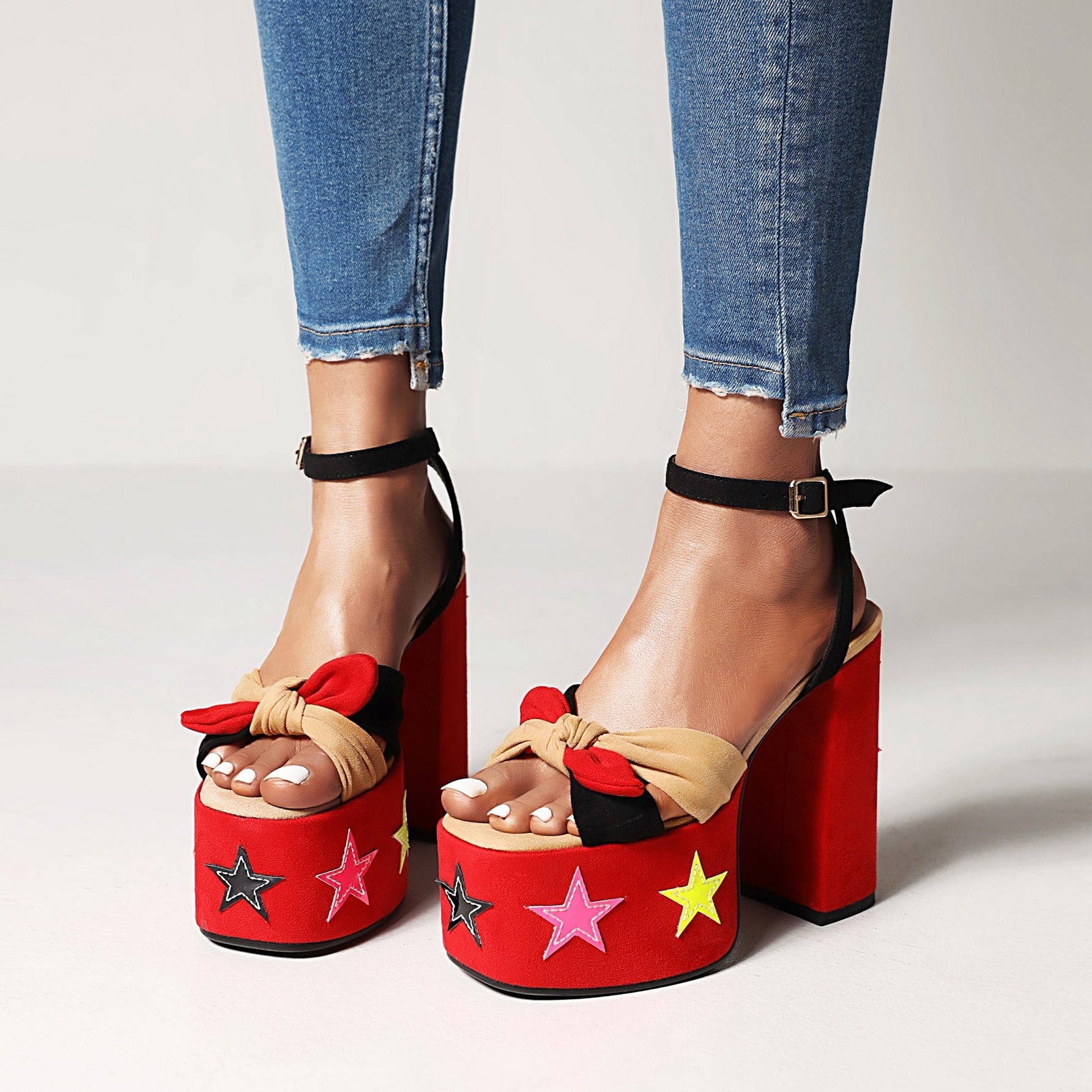 Ellie Platform Red Star Chunky Heel Ankle Strap Sandals