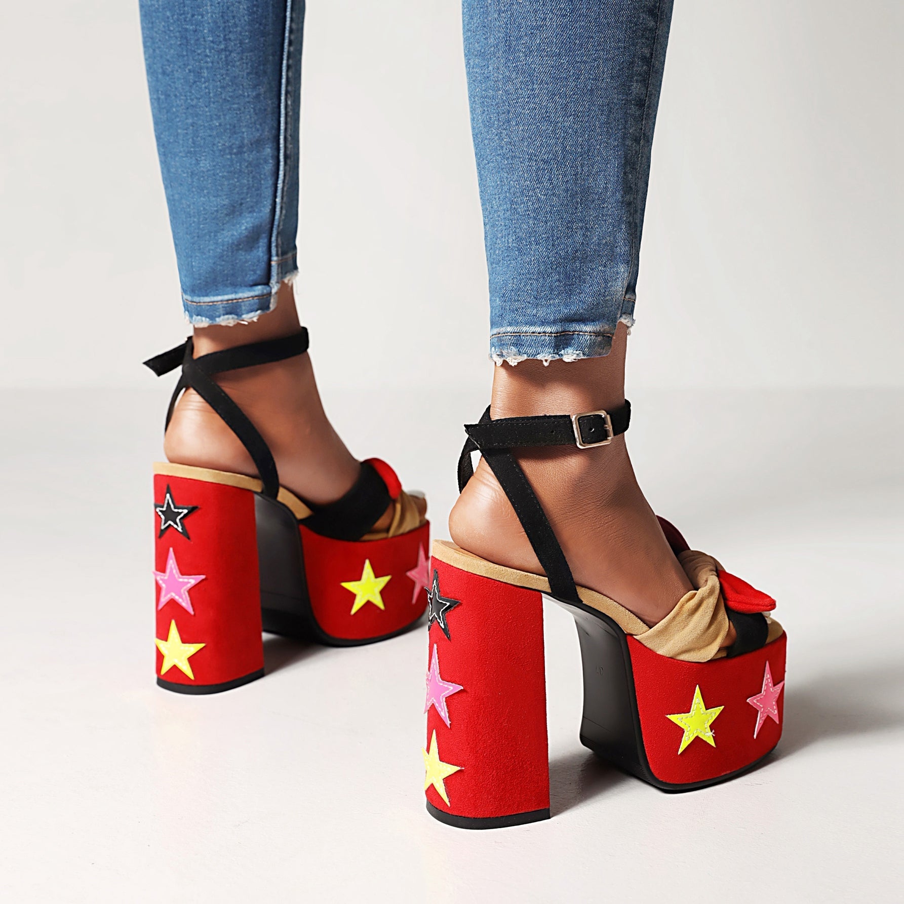 Ellie Platform Red Star Chunky Heel Ankle Strap Sandals