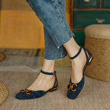 Dina Suede Handmade Ankle Strap Flats with Chain