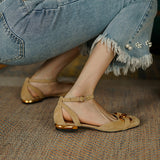 Dina Suede Handmade Ankle Strap Flats with Chain