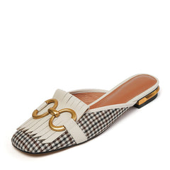 Mules planas a cuadros vintage Elin en color blanco