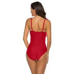 V Neck Sleeveless Ruffle Bodycon Swimsuit YSL0180