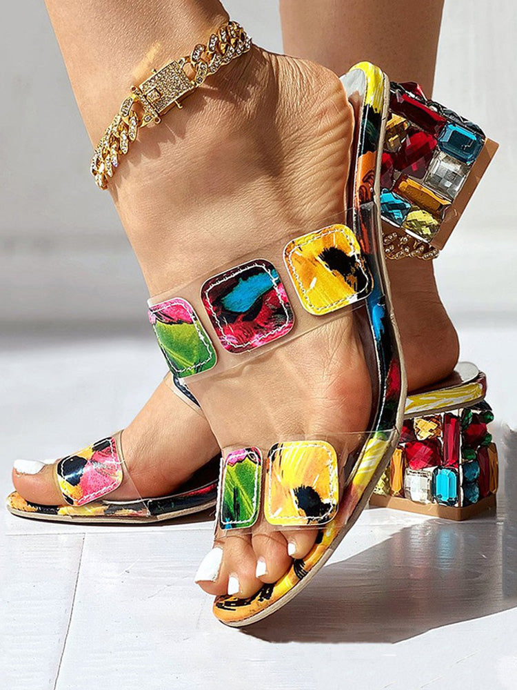 Colorful Rhinestones Geo Deco Sandals