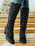 Suede Lace-Up Knee Boot